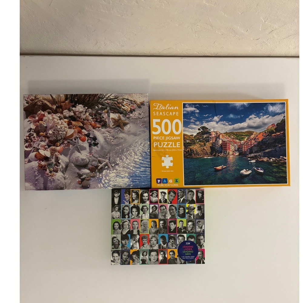 Lot of 3 500 Piece Jigsaw Puzzles TCM Hollywood Italian Seascape Springbok Shell